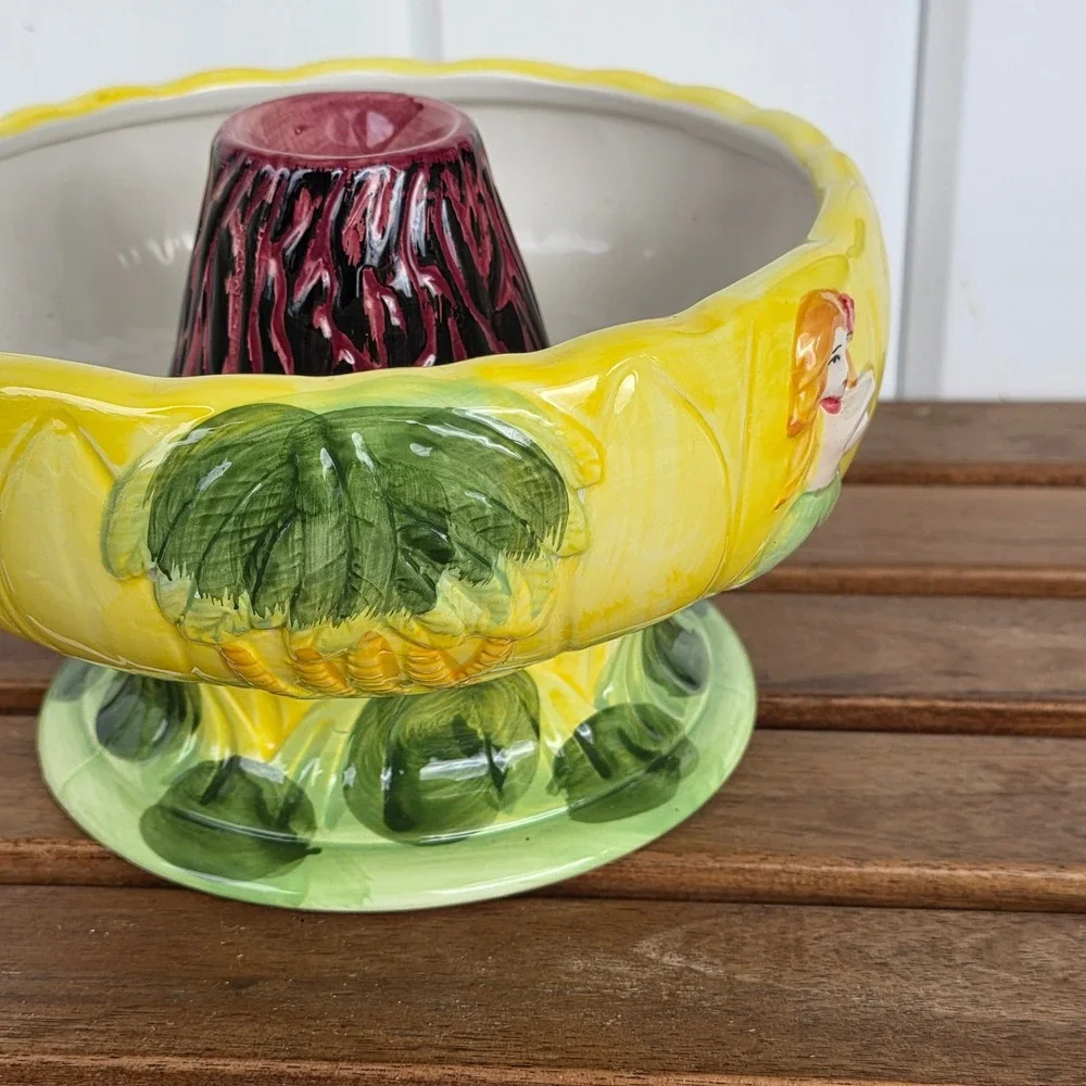 Vtg Tiki Bowl Volcano Ceramic 48oz Hula Girl Palm Tree Luau Party hawai scorpion